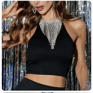 Zara BLACK SEAMLESS JEWEL HALTER